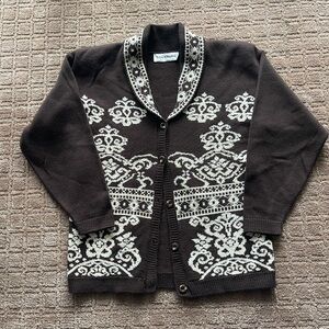 Retro Brown & Cream Knit Cardigan